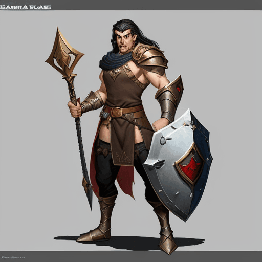 AI generated: a cartoon image of a man with a war (hammer) and a shield, straight face, Handsome, fantasy characte...