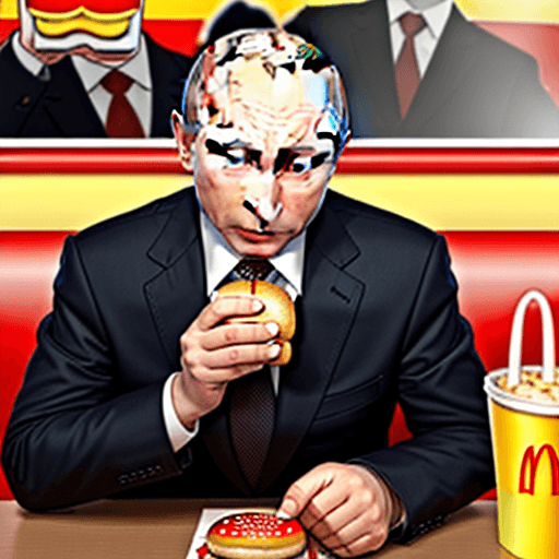 AI generated: Vladimir Putin eats hamburger in McDonalds
