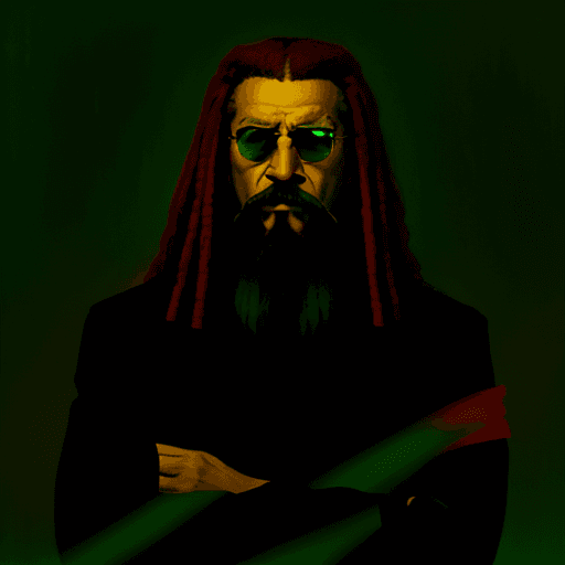 AI generated: Green-red background with the theme black russia with the dude cj with the inscription mr hibar