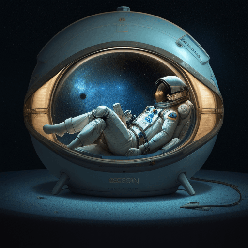 AI generated: space astronaut sleeping in a sleeping pod, and flying past dreams, in the style of hyperrealistic m...