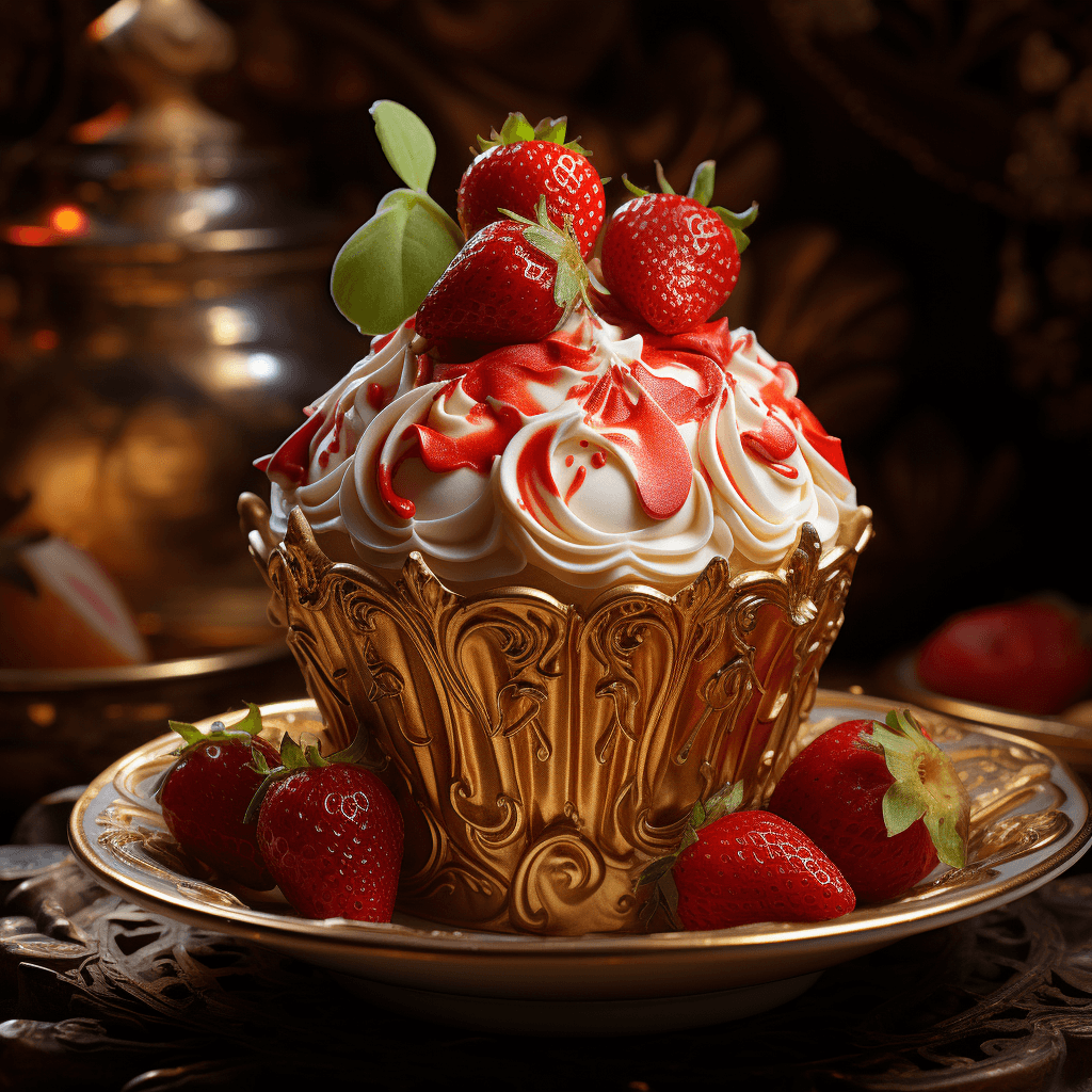 AI generated: Imagine a strawberry cupcake on a royal table, product photography, trending on artstation, sharp fo...