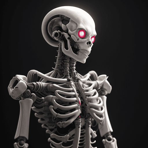 AI generated: Alien-cyborg hybrid, exoskeleton, bones and metal, plain background, hyperrealism, photorealistic, 8...