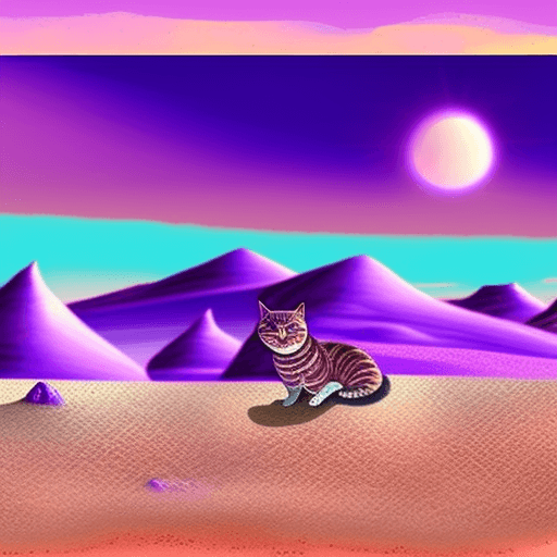 AI generated: illustration of a strange mysterious desolate desert with purple sand , painting like ,light whashed...