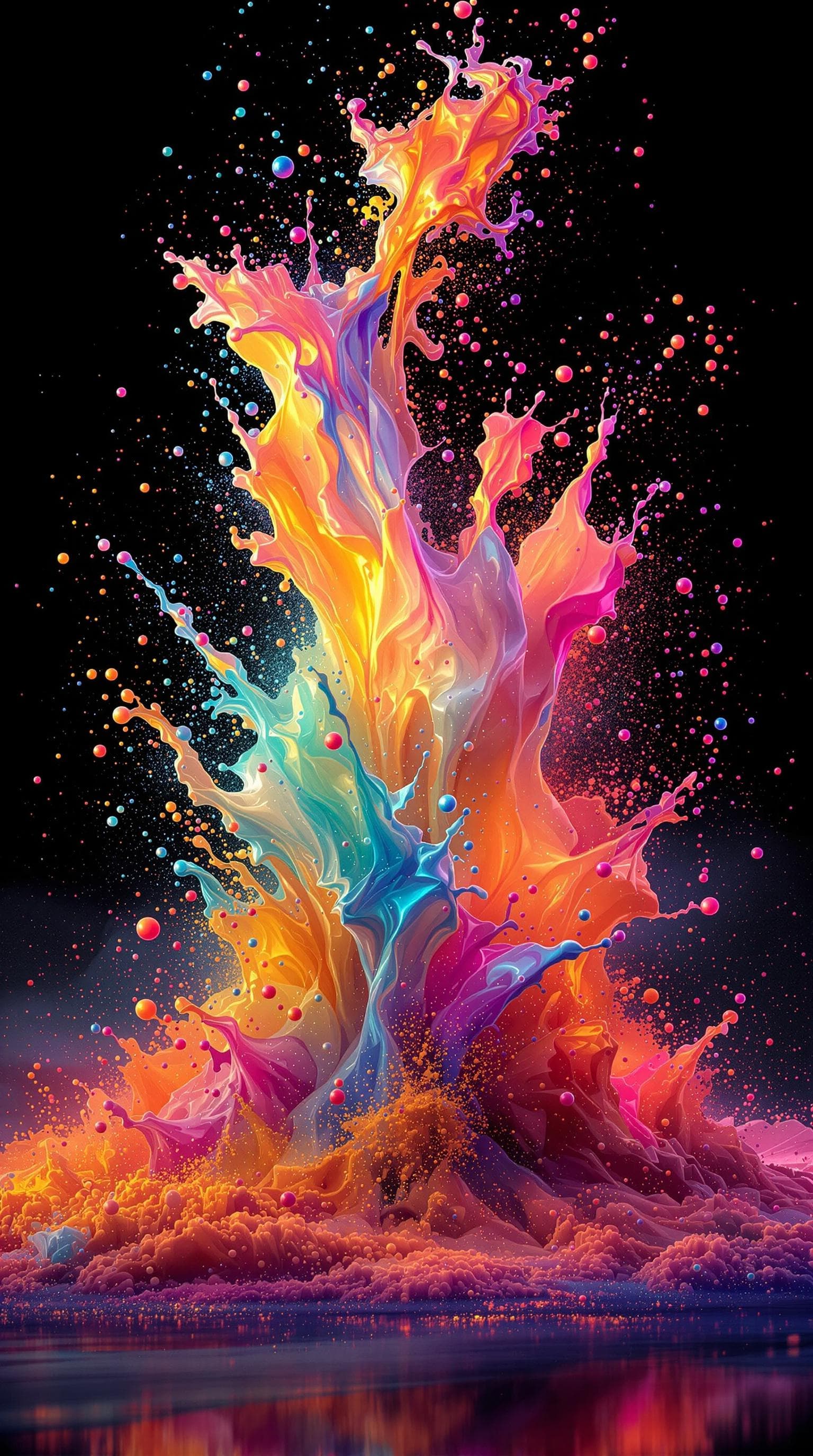 AI generated: glowing holographic milky fluid explosion, drip, splashes, powder, smoke, black background, hq abstr...