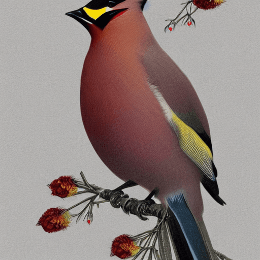 AI generated: ethereal Bohemian Waxwing bird, Bombycilla garrulus :: intricate details, ornate, detailed illustrat...