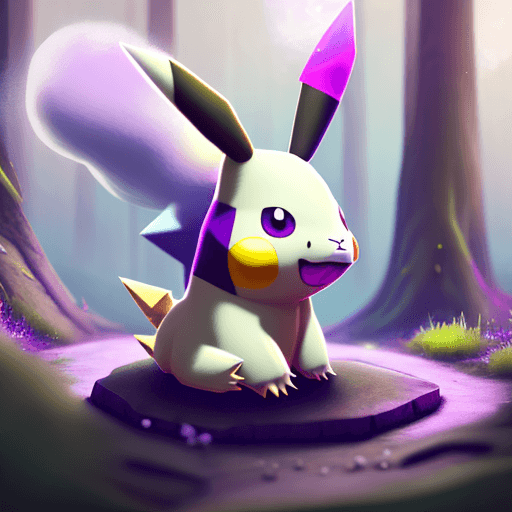 AI generated: white with purple cow, Masterpiece, (((cute Pikachu from pokemon))), solo, Kawaii, sitting in mystic...
