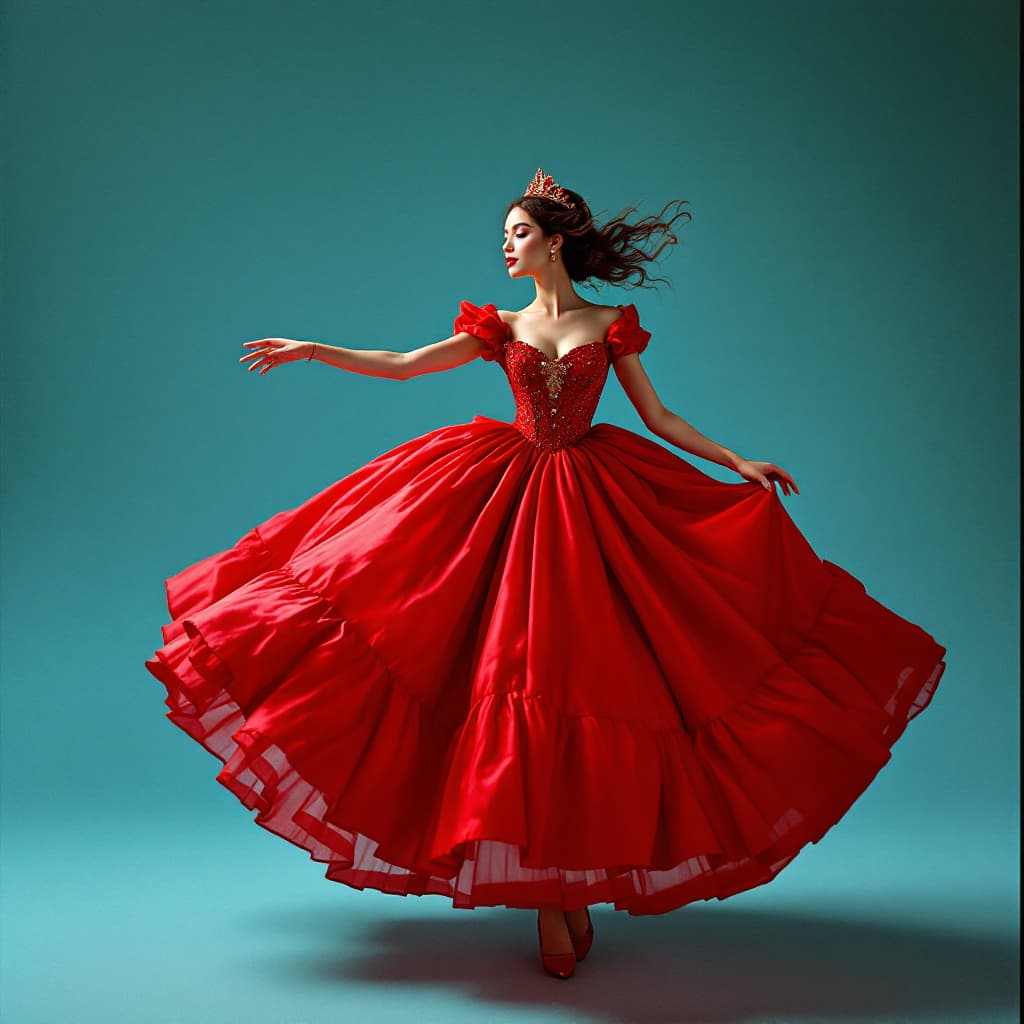 AI generated: woman, diesney enchanted princess big puffy gown, attractive, valentine, red, handdoll, Iranian, dan...