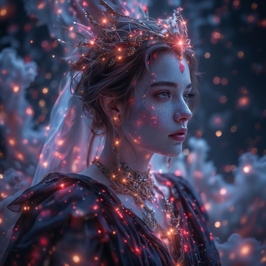 AI generated: The Queen of Hearts card transforms into a 3D hologram that appears to be made of cosmic energy. As ...