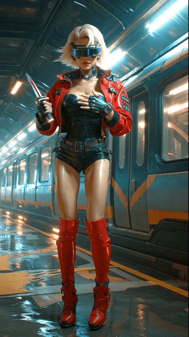 AI generated: (Cyberpunk female warrior:1.3), (blonde hair blowing in the wind:1.2), (Caucasian:1.2), (age:25:1.1)...