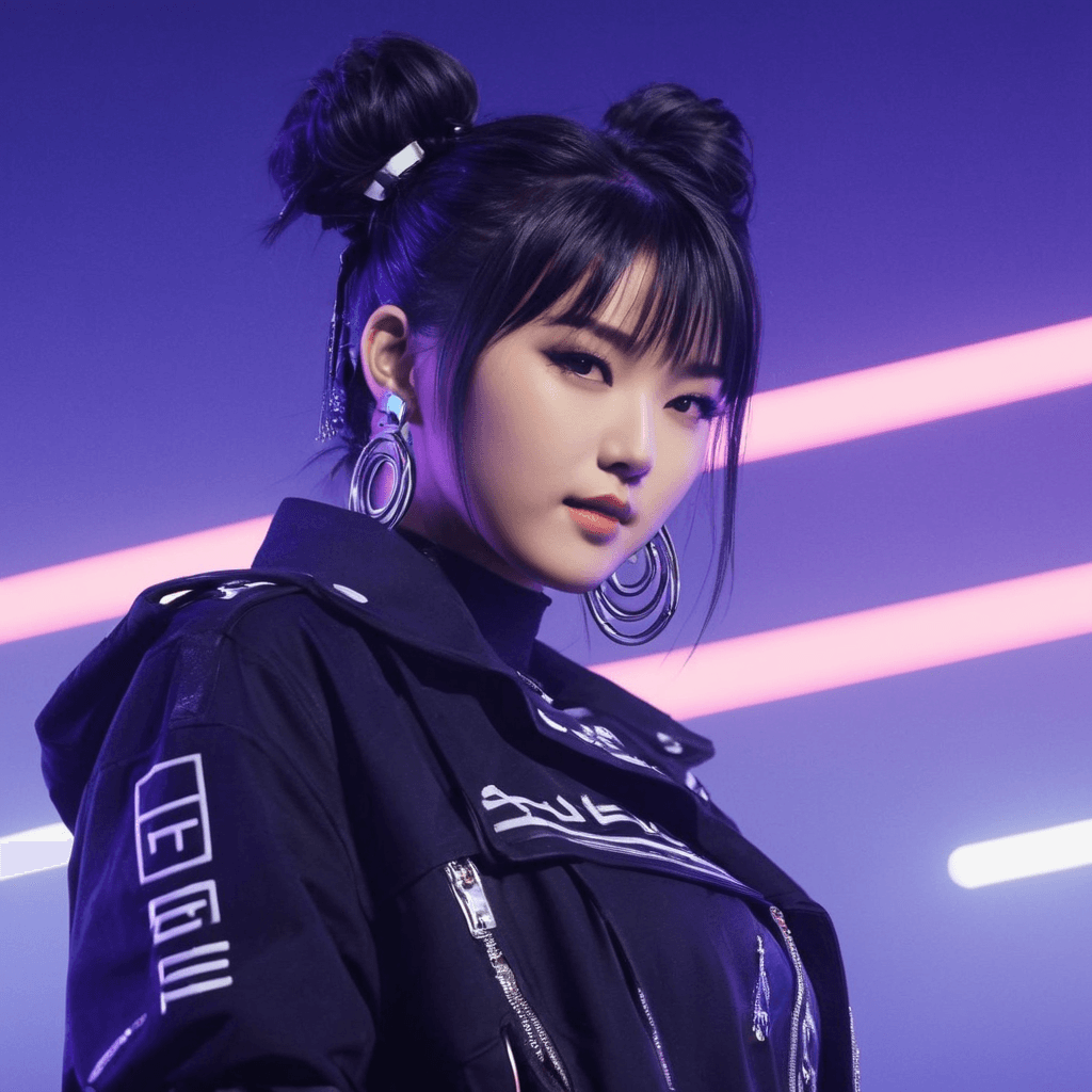 AI generated: neonpunk style {20-year-old Japanese pop idol, on stage, lively dance, singing, cute appearance, ene...