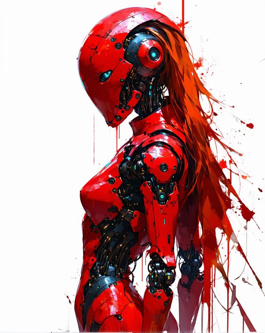 AI generated: A captivating digital artwork portrays a fierce female protagonist embodying a cyberpunk aesthetic. ...