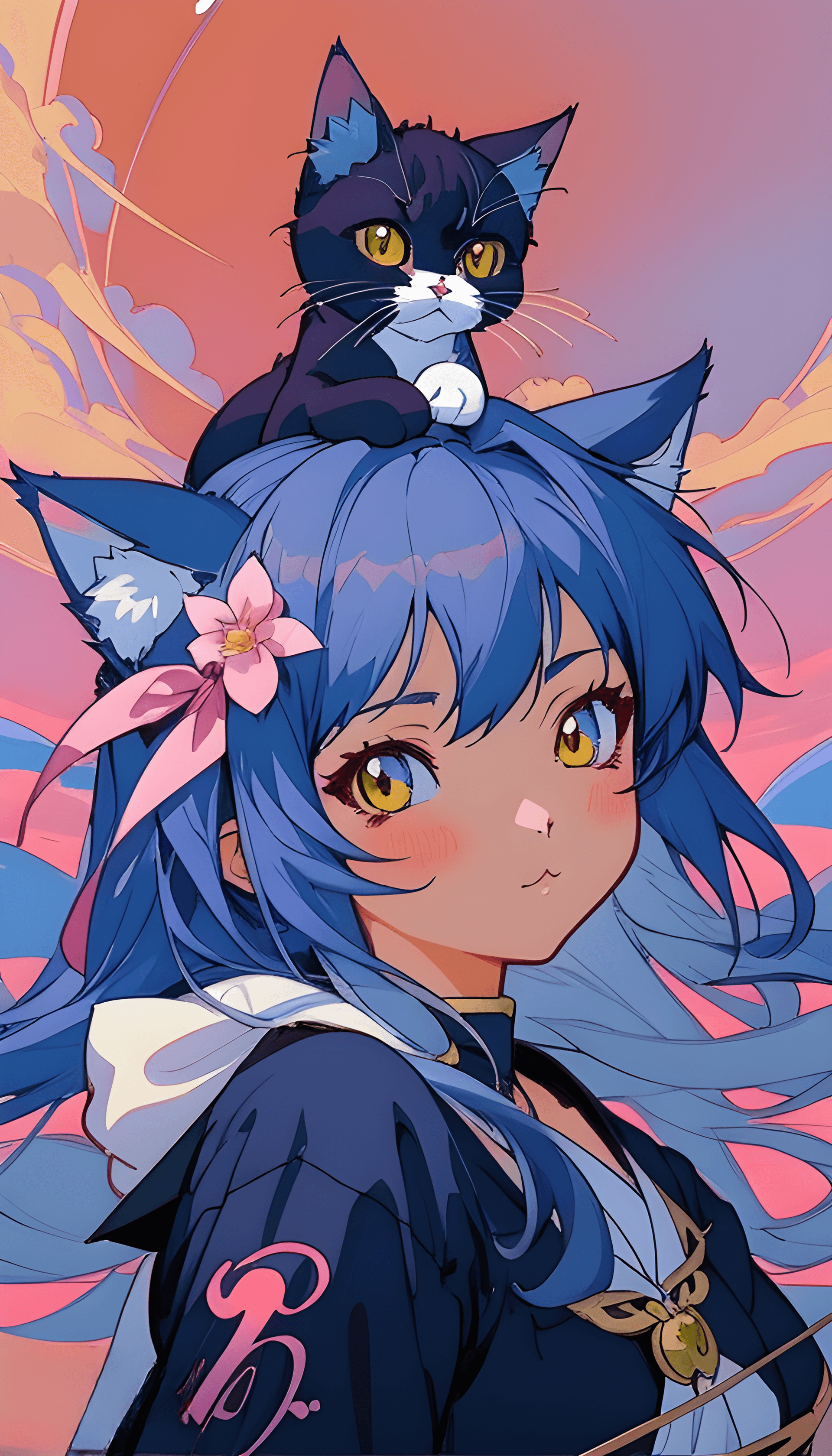 AI generated: a close up of a person with a cat on their shoulder, beautiful anime catgirl, anime catgirl, anime v...