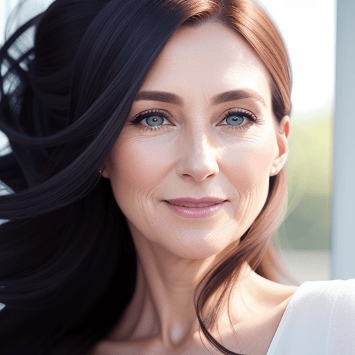 AI generated: Detailed portrait (stunning 50 year old woman:1.4), perfect face, (long hair), (pores:1.2), sharp de...