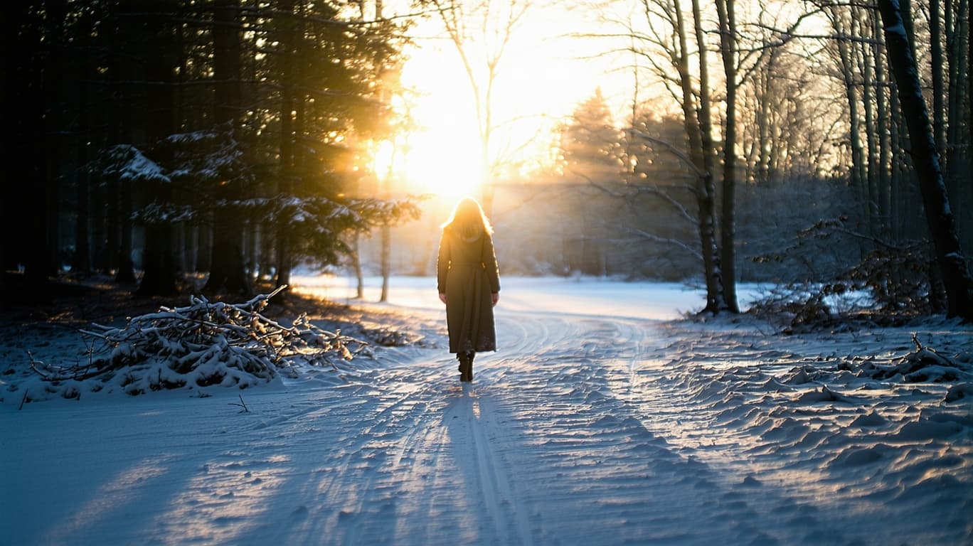 AI generated: A serene  figure walks through a winter landscape, embodying the contrast of warmth and cold as the ...