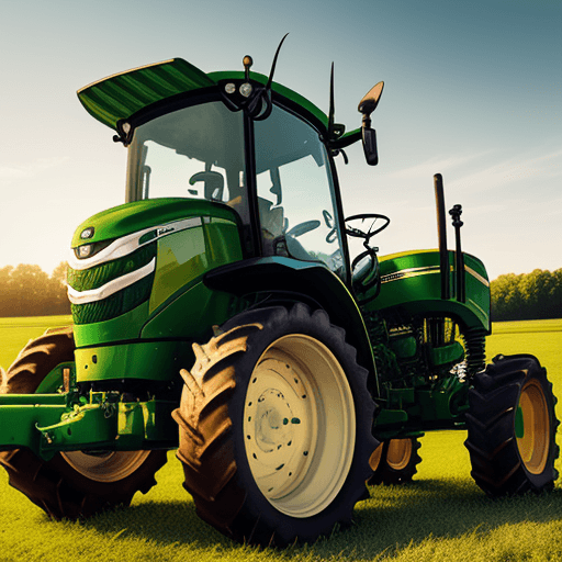 AI generated: create an image of a john deere tractor with a tractor driver sitting behind it, realistic photo, ge...