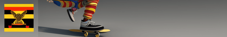 AI generated: Skateboarding clown, Digital rendering, 3D modeling, Contemporary era, High contrast with dark and g...
