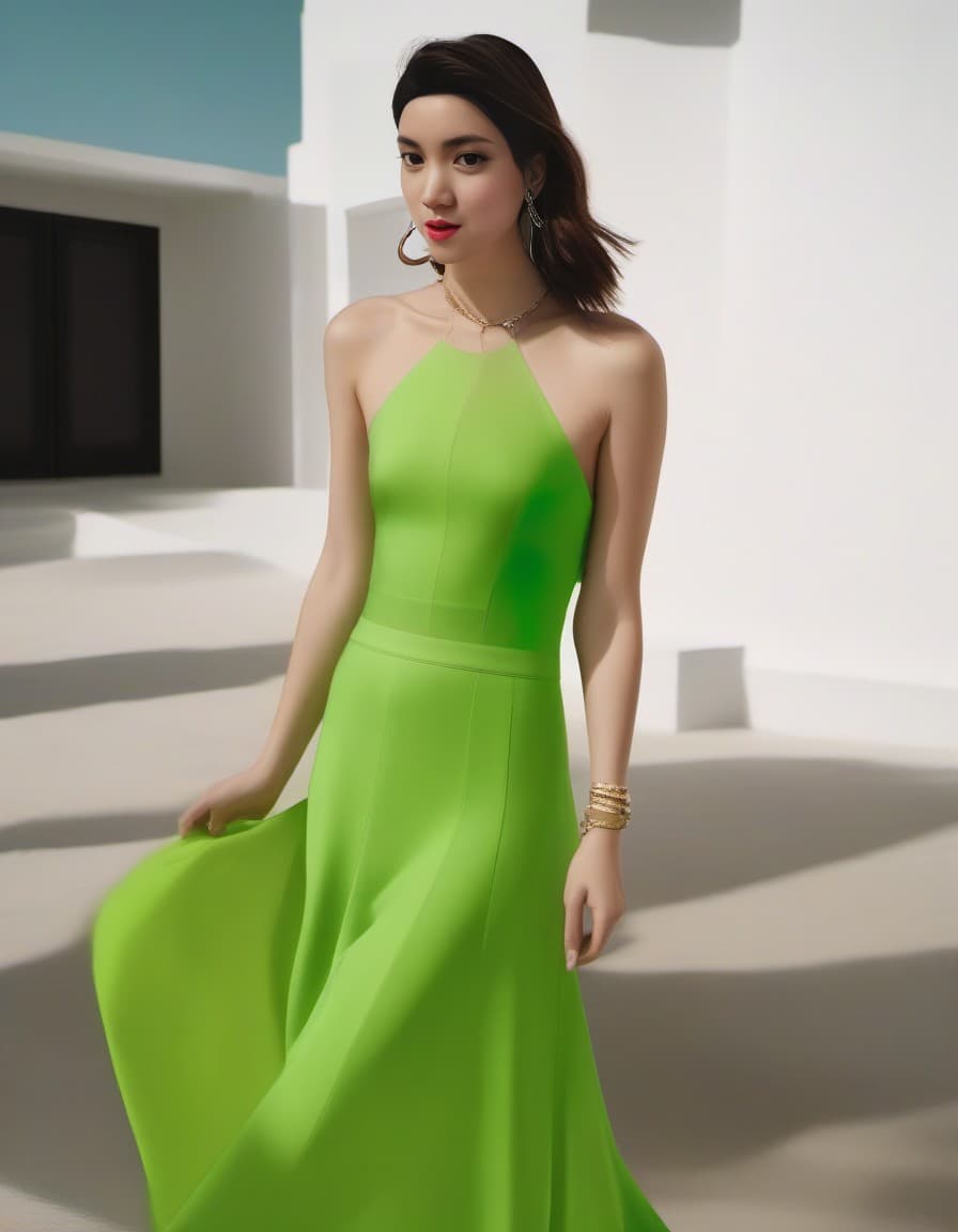 AI generated: The photograph depicts a woman wearing a beautiful green dress. It appears to be an album cover and ...