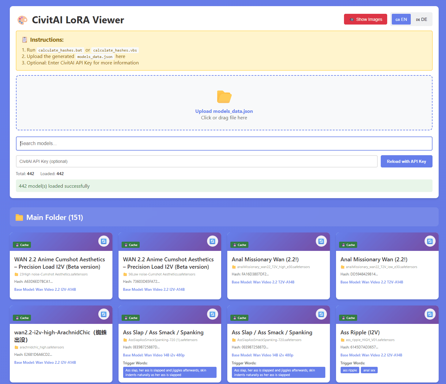 HTML CivitAI LoRA Viewer for local safetensor files