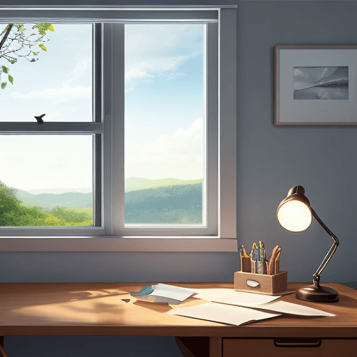 AI generated: 

realistic picture|beautiful heartwarming desk|window opening to a beautiful view by the desk|tiny ...