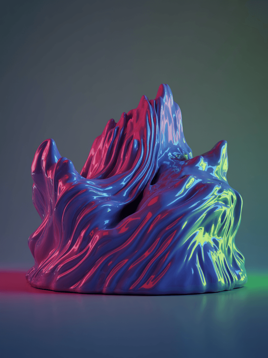 AI generated: 3D abstract fluorescent glossy painting, deep grooves and tall peaks, octane render