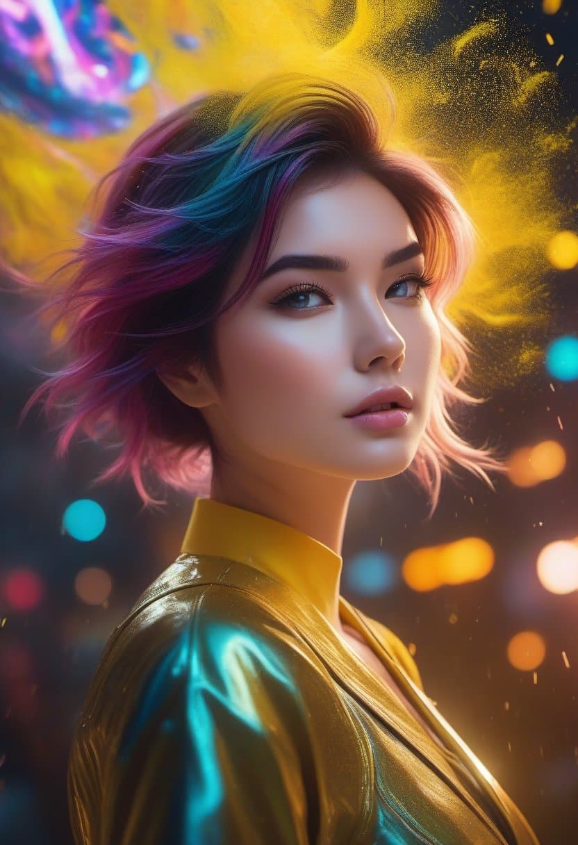 AI generated: by_Brandon_Woelfel, ((Acid colors dust particles, 64K, expressive brush strokes, deep yellow explosi...