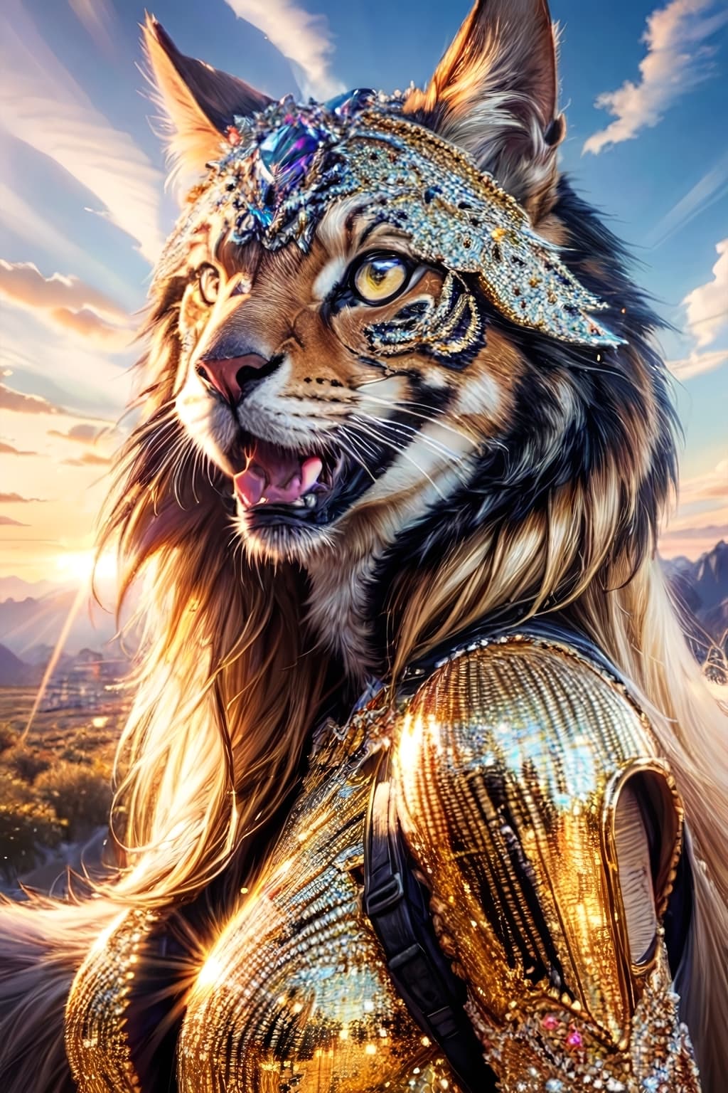 AI generated: Hyper detailed anthropomorphic in glittering clothes, hyper-realistic and hyper-detailed, in the ray...