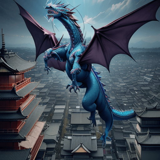 AI generated: Kyoto Animation stylized anime mixed with tradition Chinese artworks~ A dragon flying at modern cybe...