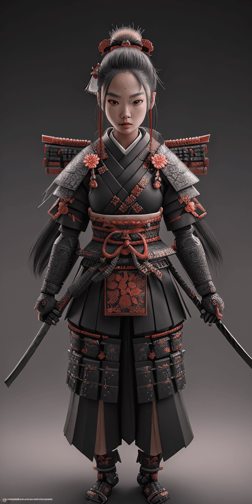 AI generated: samurai cute girl full body portrait ribcagel,  ultra-detailed, beautiful detailed, masterpiece,  in...