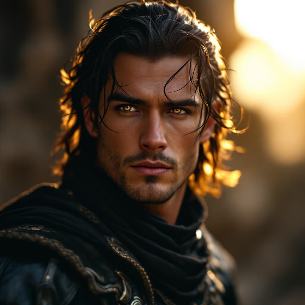 AI generated: Realistic cinematic portrait of a clean-shaven, stunningly handsome man: 25y , tall, muscular with b...
