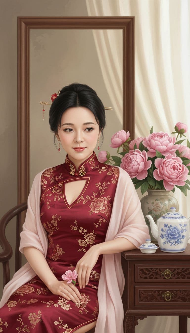AI generated: This is a highly detailed digital painting in a realistic, soft-focus style. The subject is a young ...