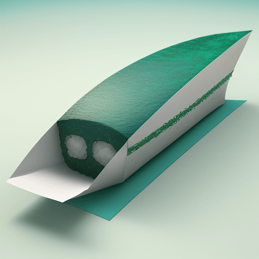 AI generated: 3d, a piece of sushi on island, paper work, cyan, and white with emerald green, rough-textured color...
