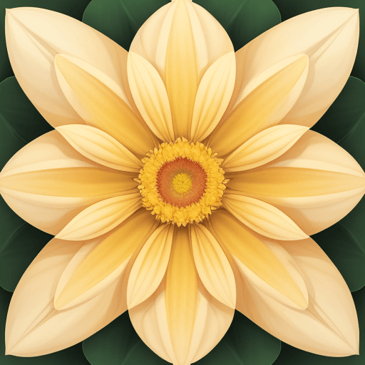 AI generated: large yellow flower, triangular petals and white edges