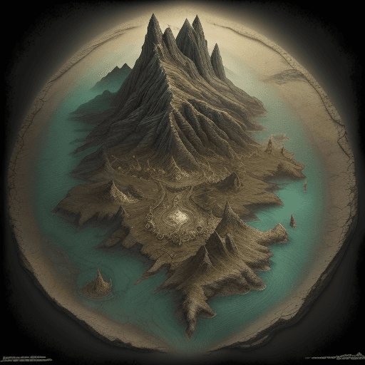 AI generated: dark fantasy map, main land and 3 islands, detailed, intricate details, fantasy, extreme precision-i...