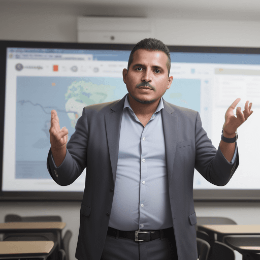 AI generated: A 45-year-old colombian male teacher is giving a lesson on AI consumer behavior in a modern style