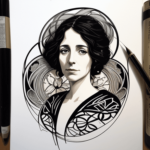 AI generated: Portrait of a Spanish writer Carmen Laforet, in the style of video montages, nature-inspired art nou...