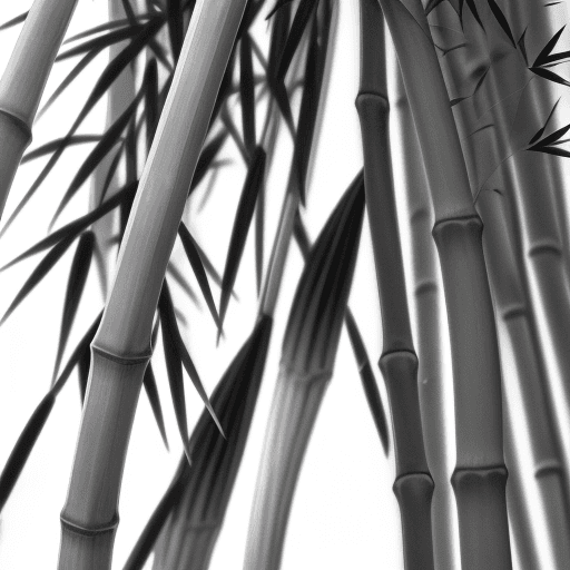 AI generated: Bamboo and drooping bamboo leaves in black and white and gray
