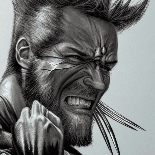 AI generated: Hyper-realistic digital portrait of Logan, known as Wolverine, rendered with Dan Hipp's trademark bl...