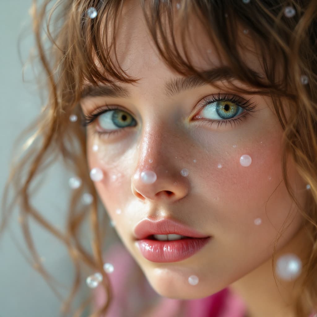 AI generated: milk drops on her face 