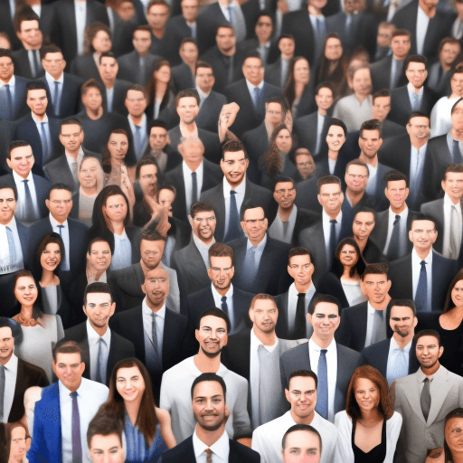 AI generated: 35 people, maximal detailed faces, highest quality, high quality, office worker, group photo, 3D log...