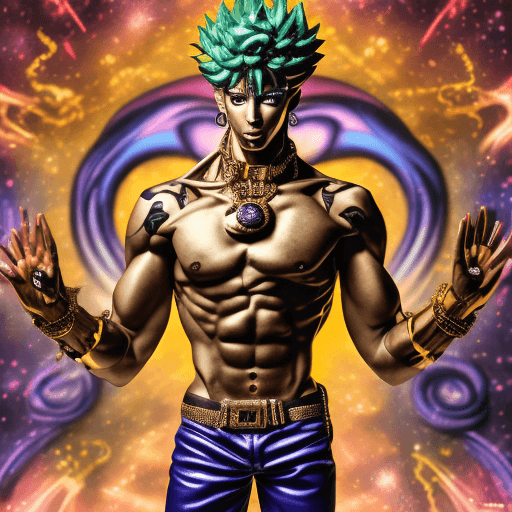 AI generated: New Humanoid Stand named Rap God, Jojo's Bizarre Adventure, in the style of Hirohiko Araki