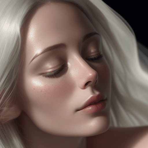 AI generated: cinematic medium closeup of a slim european woman, (hyper detailed skin), closed eyes,