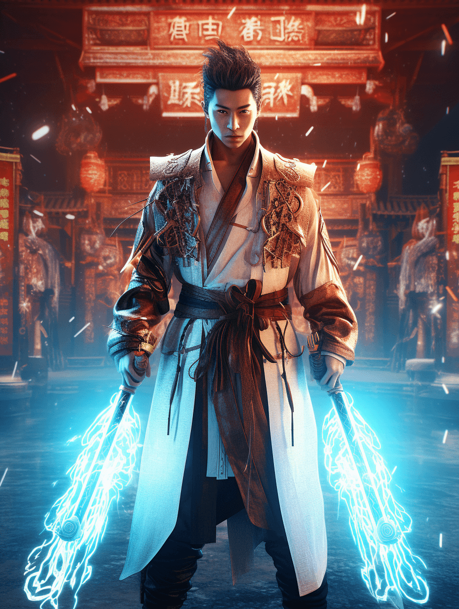 AI generated: a young man dressed in ancient chinese clothing,asian people,white robe,handsome hand gestures formi...