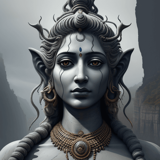 AI generated: art statue of lord Shiva in cliffs, in the style of realistic hyper-detailed portraits, cryengine, d...