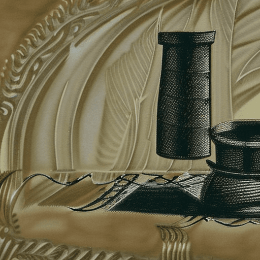 AI generated: quill and ink illustration a feathered quill atop an inkwell edges worn and yellowed with time resol...
