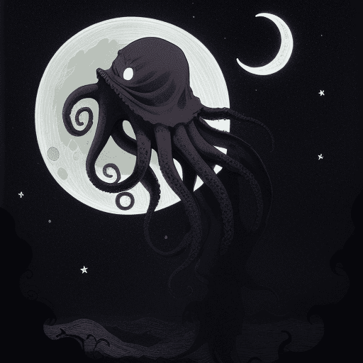 AI generated: a digital illustration of, a giant octopus wrapping its tentacles around the moon, in the darkness o...