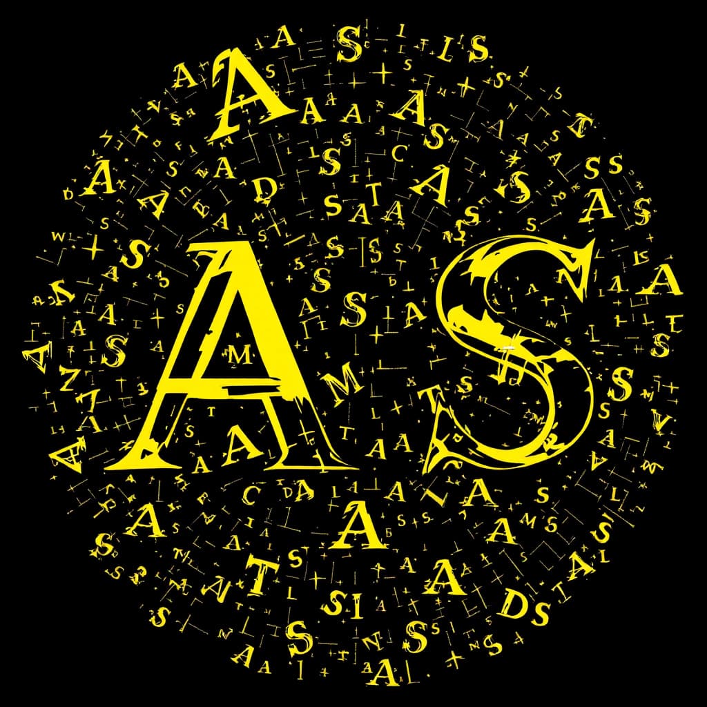 AI generated: YELLOW LETTERS A.S. ARE EVENLY DISTRIBUTED IN A BLACK CIRCLE.