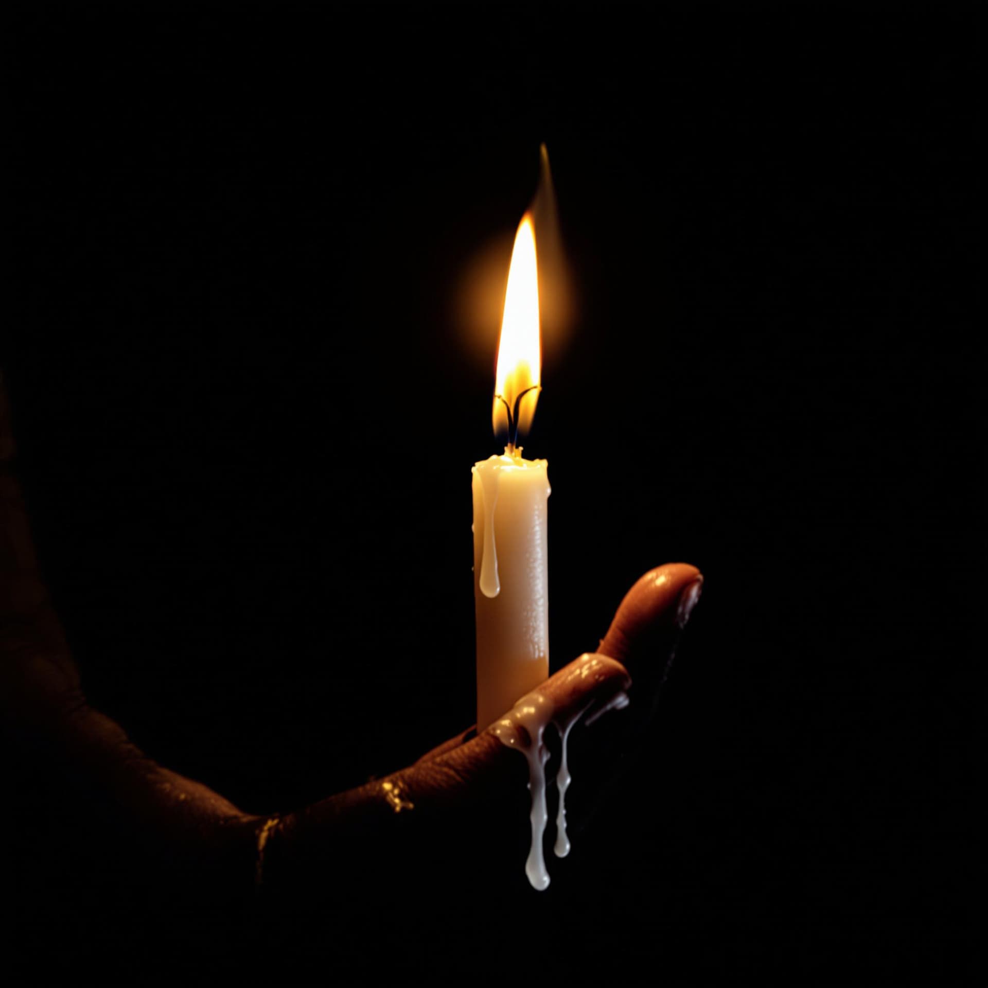 AI generated: The image depicts a hand holding a lit candle, with wax dripping down the fingers. The candle is the...