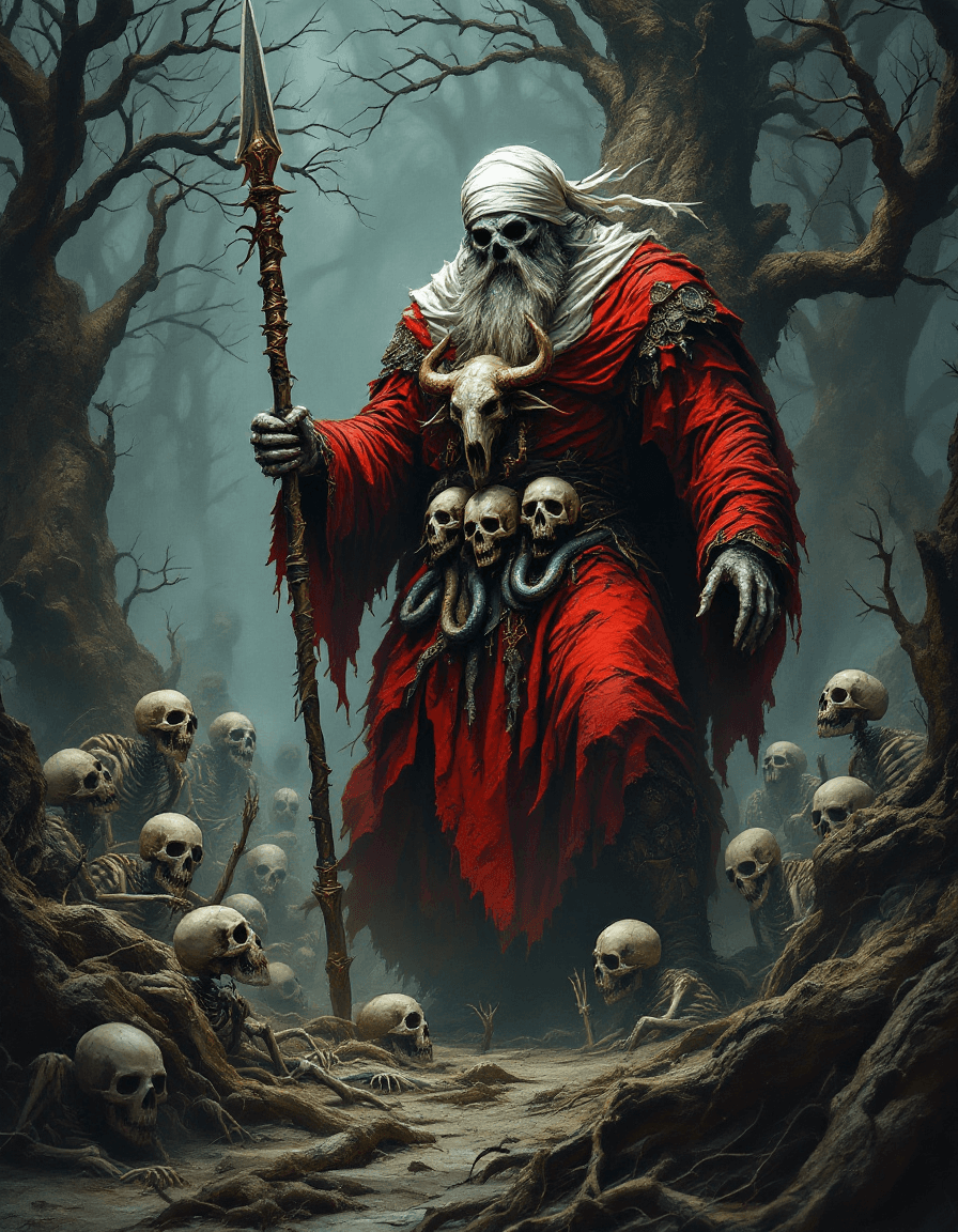 AI generated: A dungeon synth cover photo of an undead King, Baltic deity - Pikuolis. Pikuolis is depicted in the ...