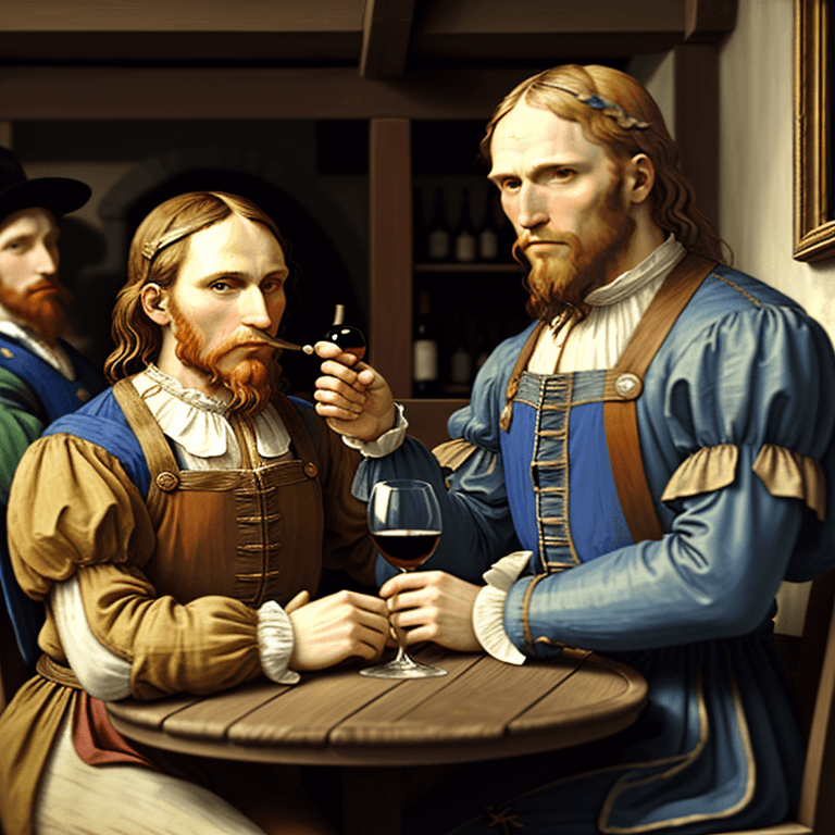 AI generated: Both Leonardo da Vinci, dressed as Renaissance man, and van Gogh, dressed as 19th  , sit at the same...