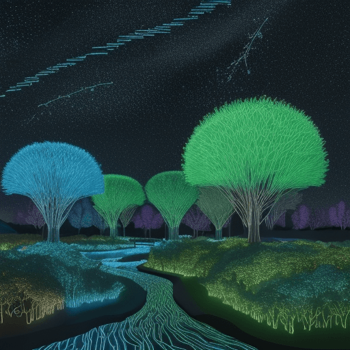 AI generated: a 3D and colorful digital landscape resembling a natural haven but instead of trees and rivers incor...